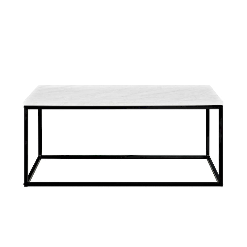 Table basse moderne à structure métallique avec plateau en faux marbre