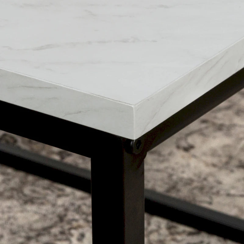 Table basse moderne à structure métallique avec plateau en faux marbre
