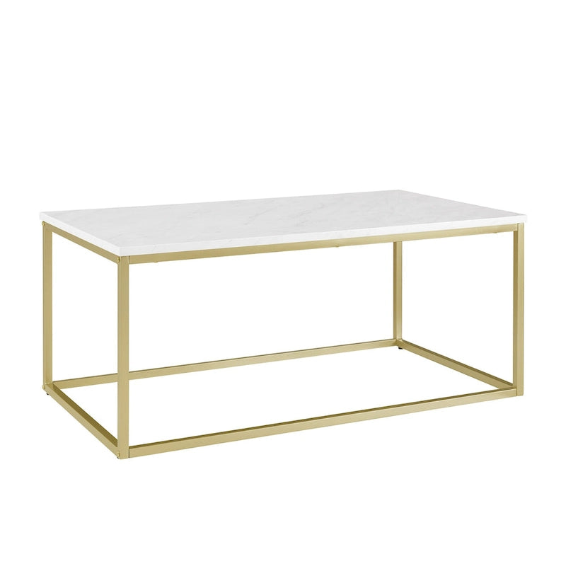 Table basse moderne à structure métallique avec plateau en faux marbre