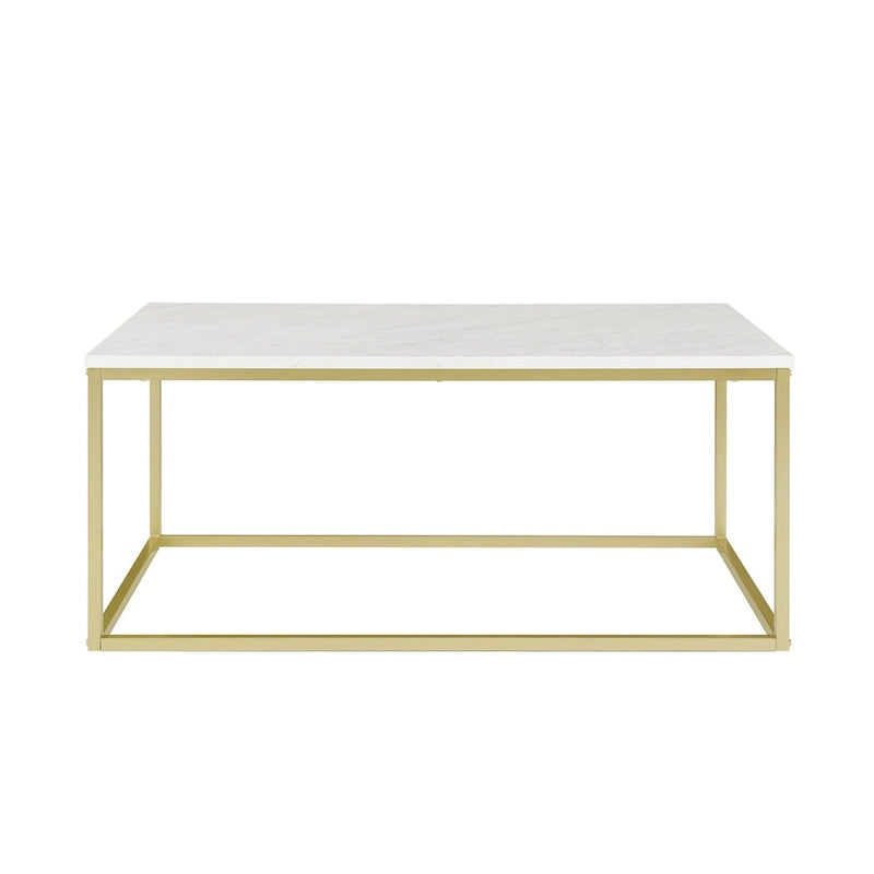 Table basse moderne à structure métallique avec plateau en faux marbre
