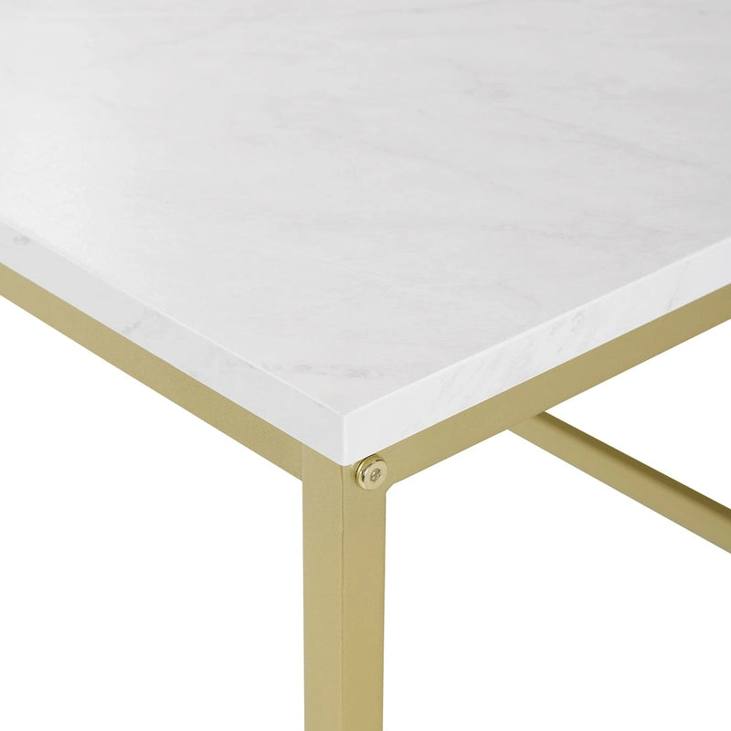 Table basse moderne à structure métallique avec plateau en faux marbre