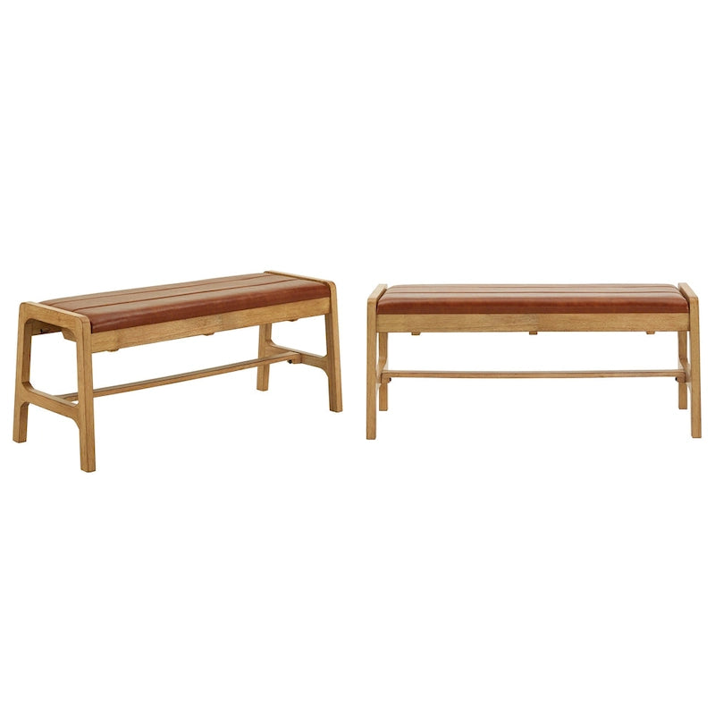 Banc de salle à manger scandinave en hévéa avec assise rembourrée en mousse et finition chêne