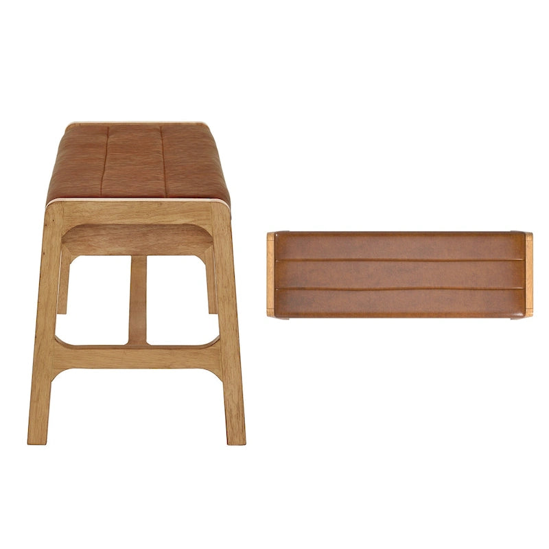 Banc de salle à manger scandinave en hévéa avec assise rembourrée en mousse et finition chêne