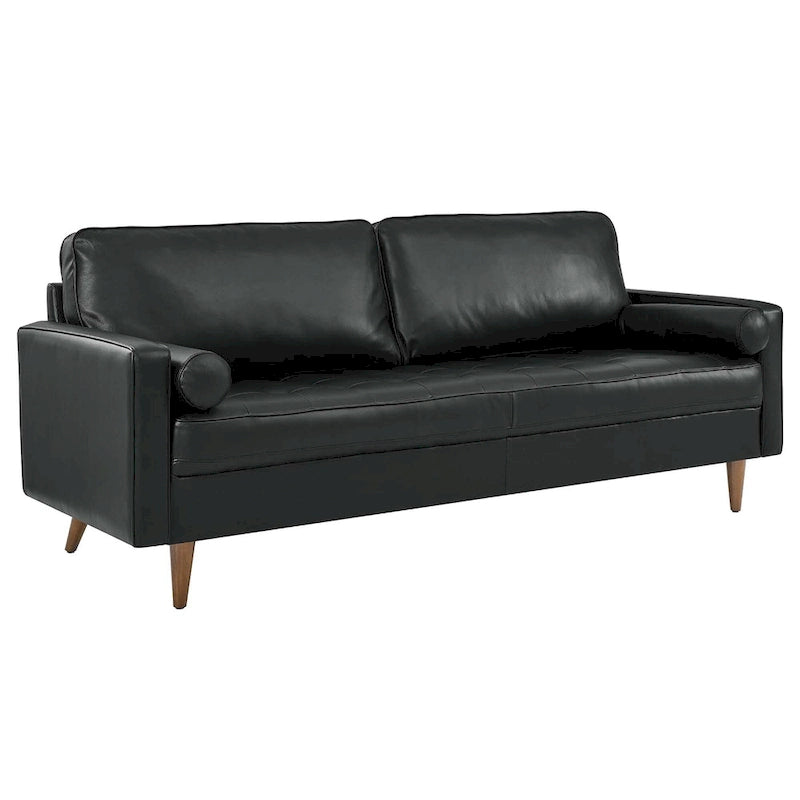 81-Inch Mid-Century Modern Top Grain Leather Sofa with Biscuit Tufting