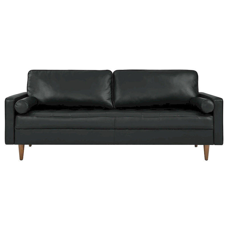81-Inch Mid-Century Modern Top Grain Leather Sofa with Biscuit Tufting
