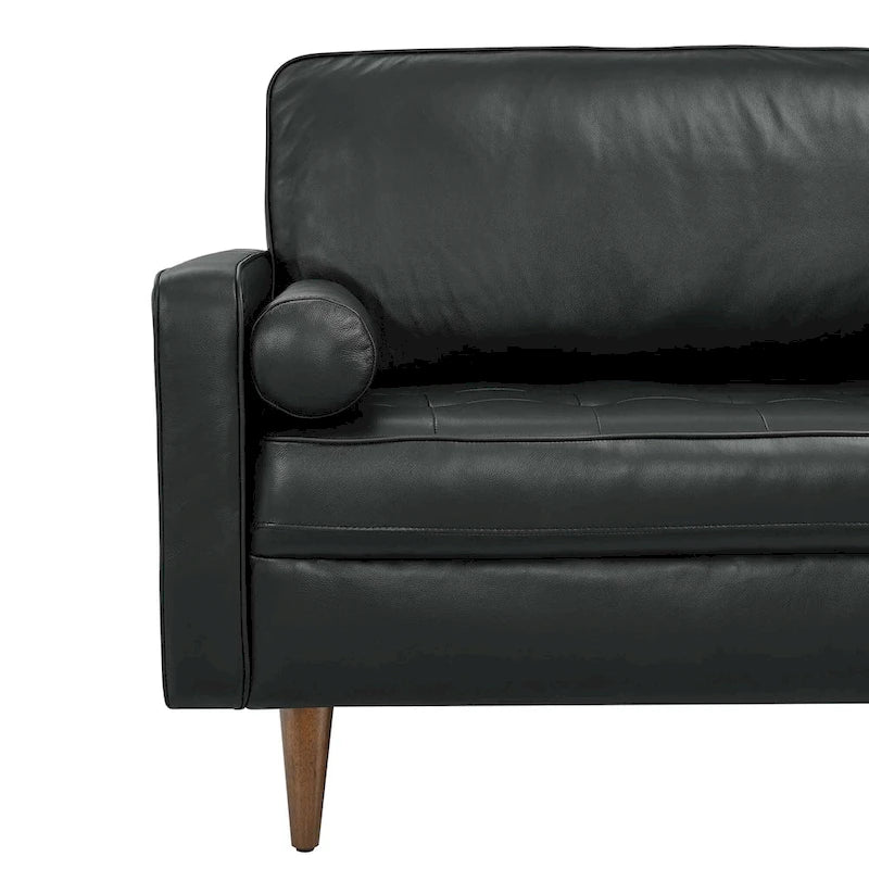 81-Inch Mid-Century Modern Top Grain Leather Sofa with Biscuit Tufting