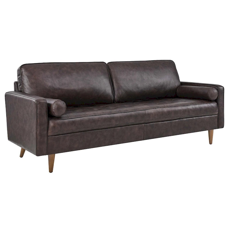 81-Inch Mid-Century Modern Top Grain Leather Sofa with Biscuit Tufting