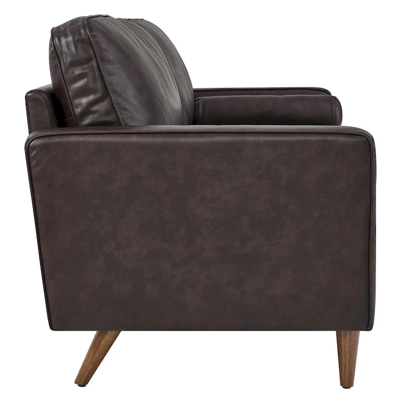 81-Inch Mid-Century Modern Top Grain Leather Sofa with Biscuit Tufting