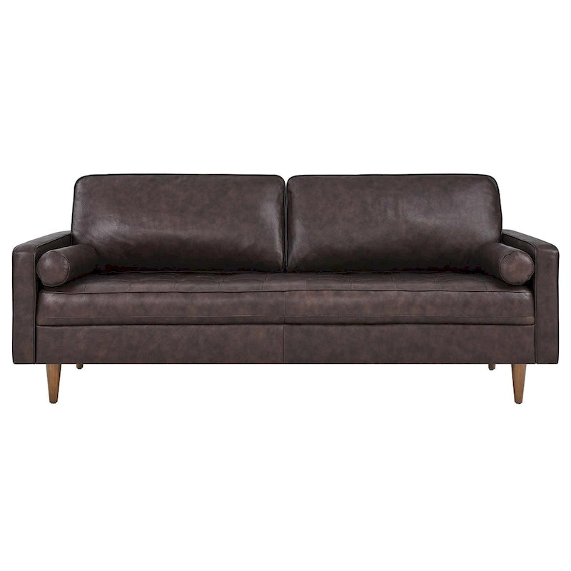 81-Inch Mid-Century Modern Top Grain Leather Sofa with Biscuit Tufting
