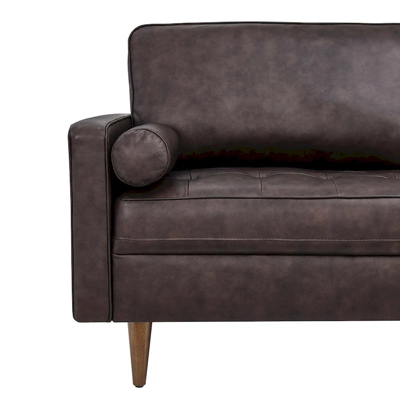 81-Inch Mid-Century Modern Top Grain Leather Sofa with Biscuit Tufting