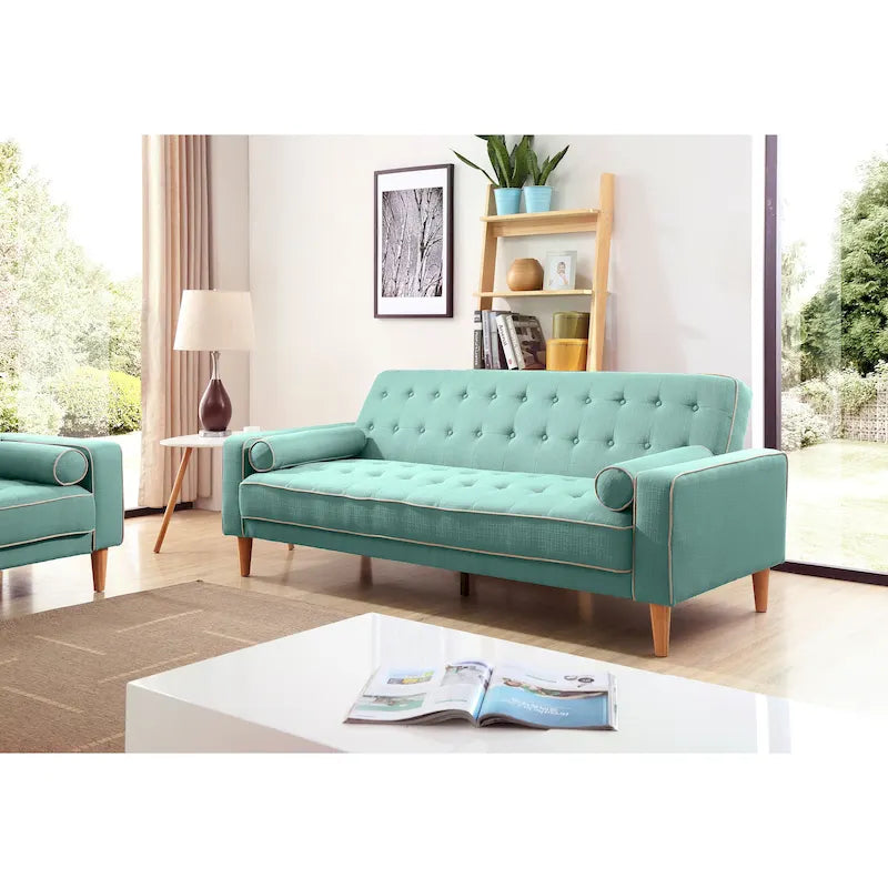 85-Inch Tufted Sofa Bed with Removable Back and Arms, 2 Bolster Pillows