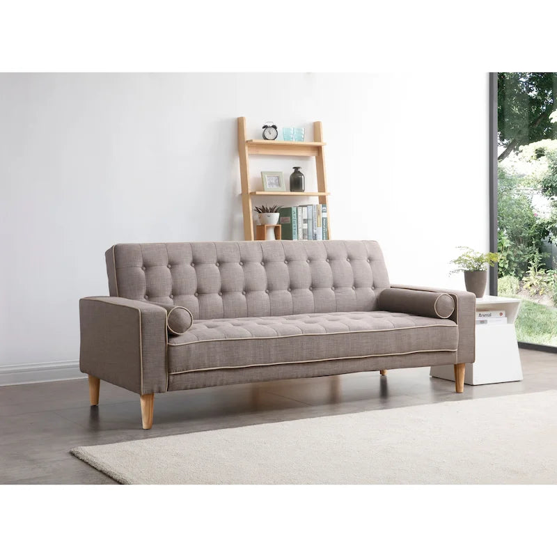 85-Inch Tufted Sofa Bed with Removable Back and Arms, 2 Bolster Pillows