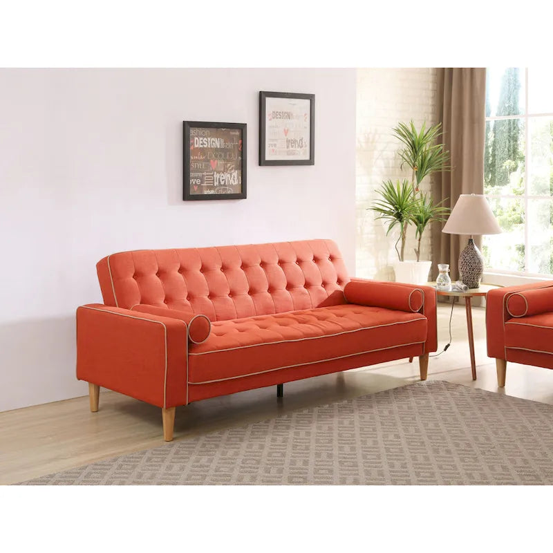 85-Inch Tufted Sofa Bed with Removable Back and Arms, 2 Bolster Pillows