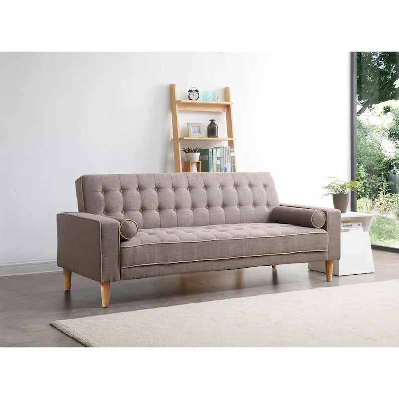 85-Inch Tufted Sofa Bed with Removable Back and Arms, 2 Bolster Pillows