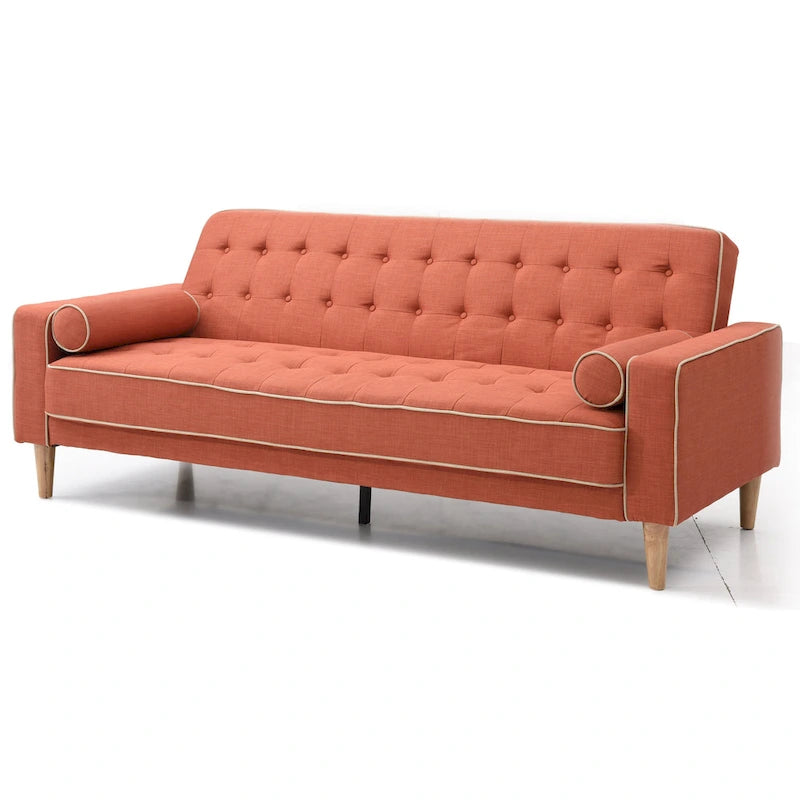 85-Inch Tufted Sofa Bed with Removable Back and Arms, 2 Bolster Pillows