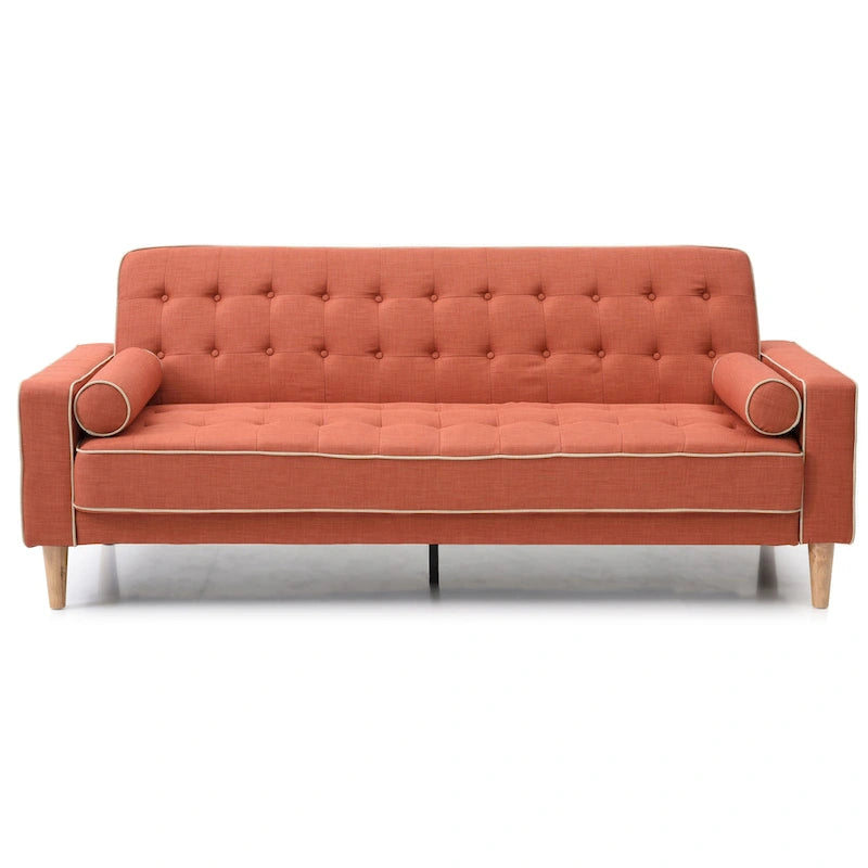 85-Inch Tufted Sofa Bed with Removable Back and Arms, 2 Bolster Pillows