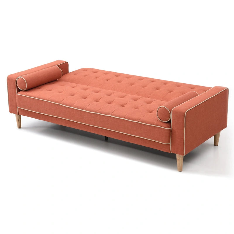 85-Inch Tufted Sofa Bed with Removable Back and Arms, 2 Bolster Pillows
