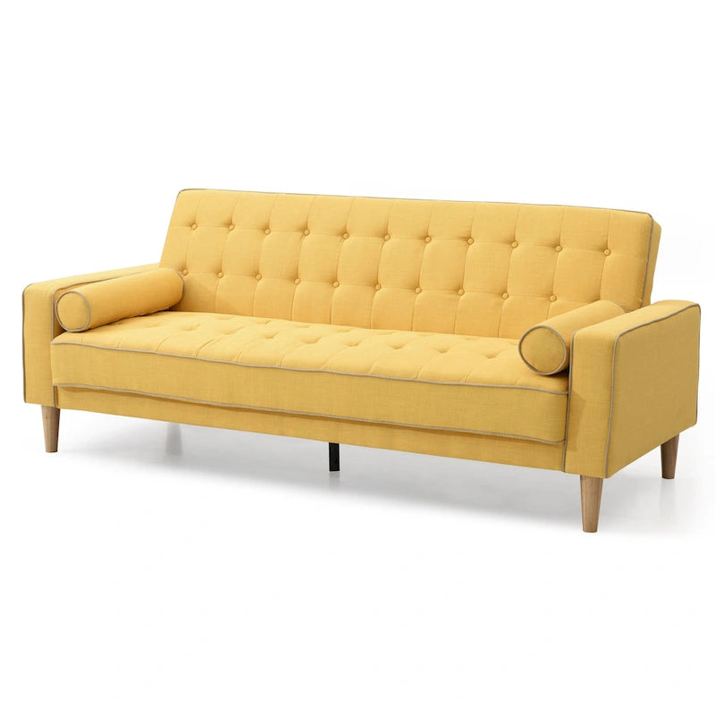 85-Inch Tufted Sofa Bed with Removable Back and Arms, 2 Bolster Pillows