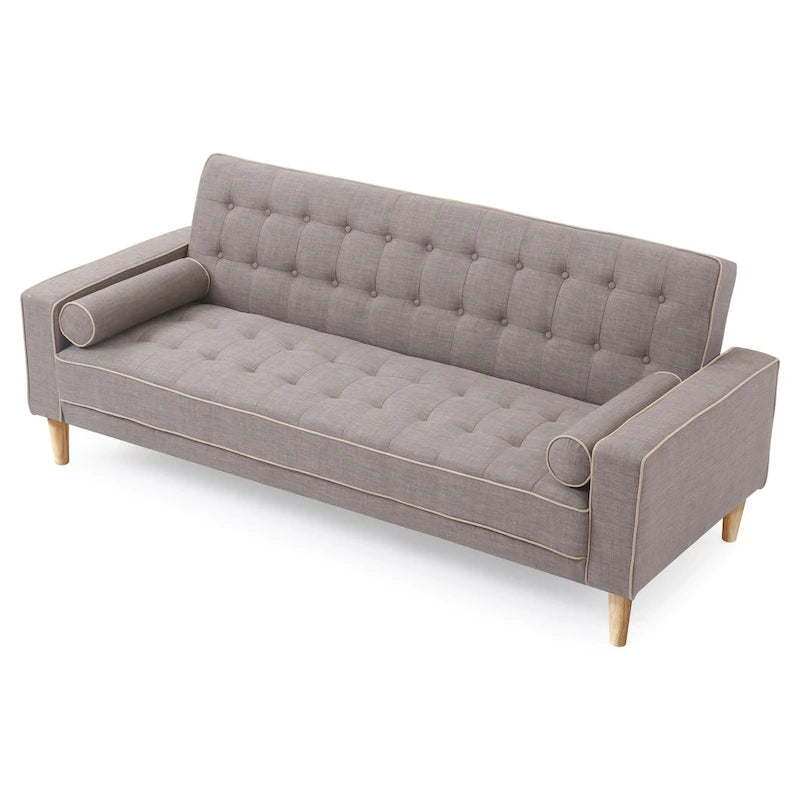 85-Inch Tufted Sofa Bed with Removable Back and Arms, 2 Bolster Pillows