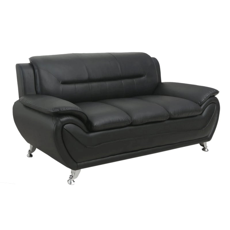 Mid-Century Modern Sofa with Bonded Leather Upholstery and Stainless Steel Legs
