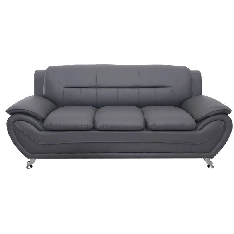 Mid-Century Modern Sofa with Bonded Leather Upholstery and Stainless Steel Legs