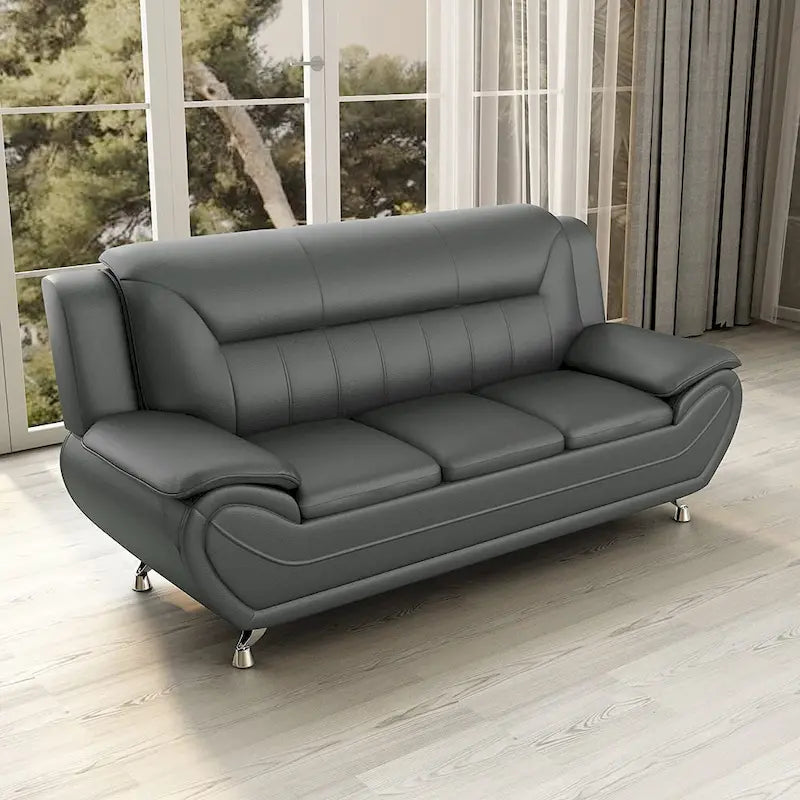 Canapé moderne du milieu du siècle avec revêtement en cuir reconstitué et pieds en acier inoxydable