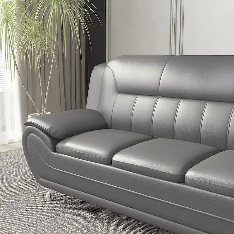 Canapé moderne du milieu du siècle avec revêtement en cuir reconstitué et pieds en acier inoxydable