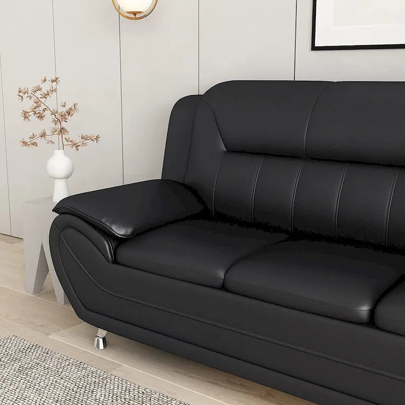 Canapé moderne du milieu du siècle avec revêtement en cuir reconstitué et pieds en acier inoxydable