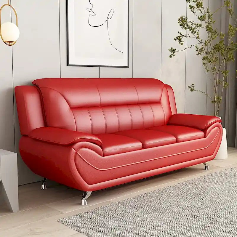 Canapé moderne du milieu du siècle avec revêtement en cuir reconstitué et pieds en acier inoxydable