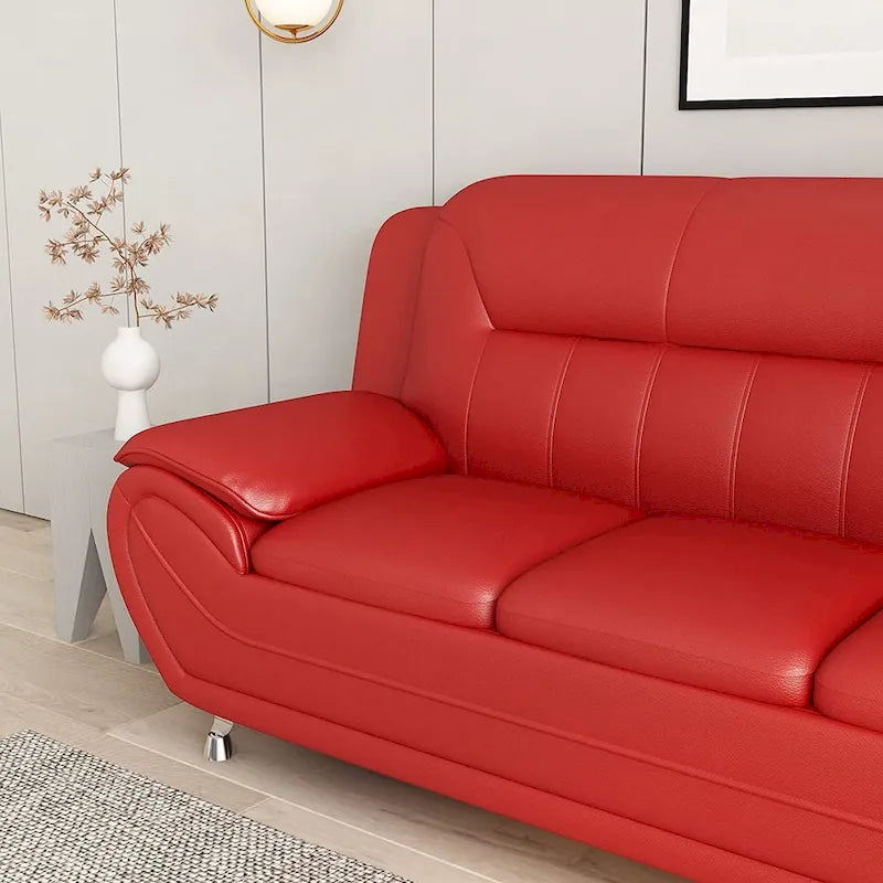 Canapé moderne du milieu du siècle avec revêtement en cuir reconstitué et pieds en acier inoxydable