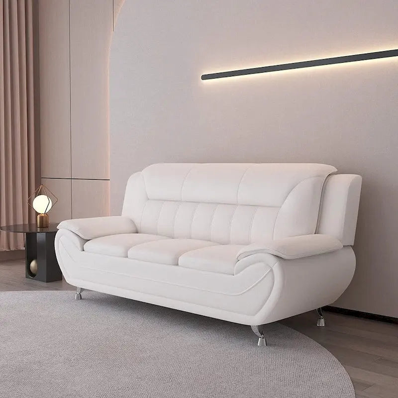 Canapé moderne du milieu du siècle avec revêtement en cuir reconstitué et pieds en acier inoxydable