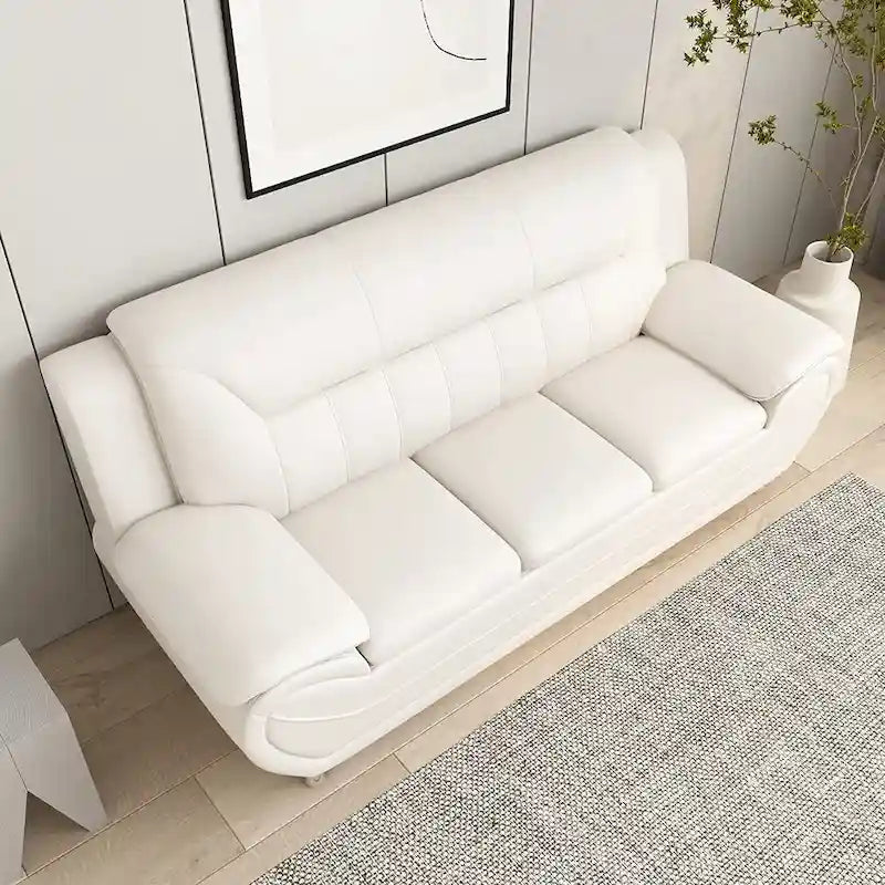 Canapé moderne du milieu du siècle avec revêtement en cuir reconstitué et pieds en acier inoxydable