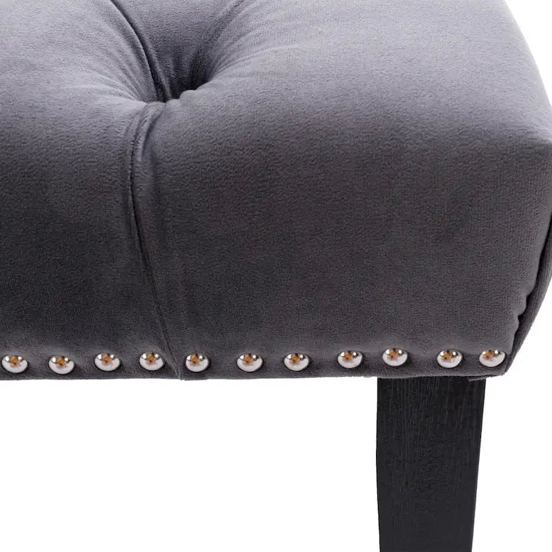 Banc capitonné en velours avec pieds en bois d'hévéa