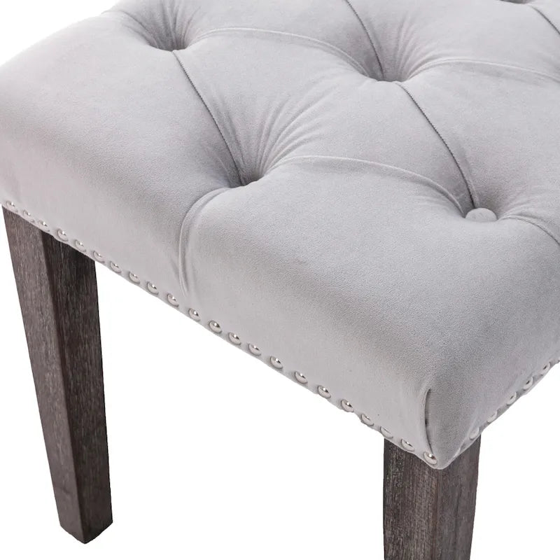 Banc capitonné en velours avec pieds en bois d'hévéa
