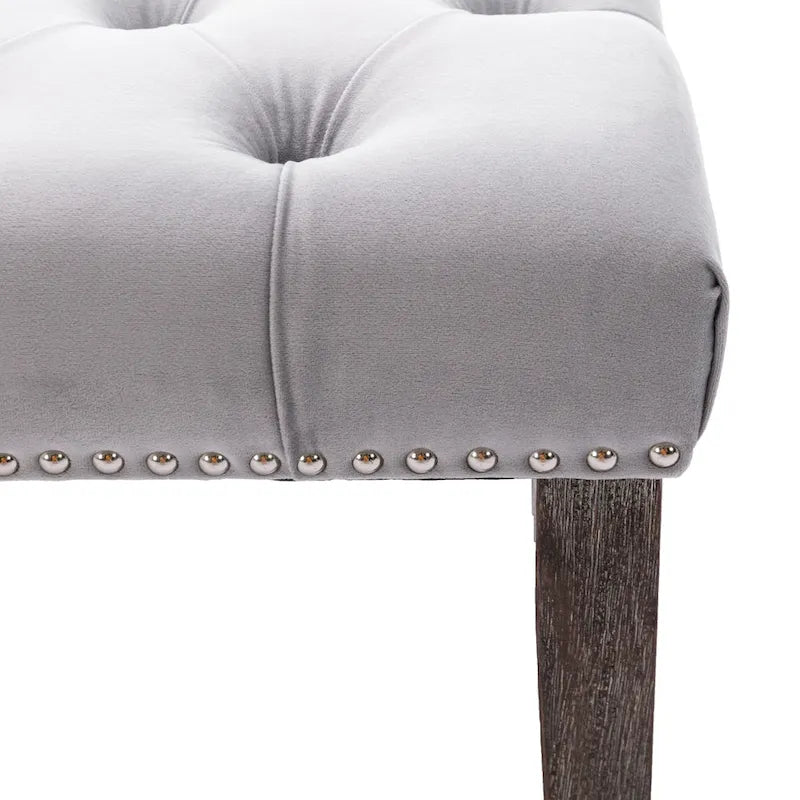Banc capitonné en velours avec pieds en bois d'hévéa