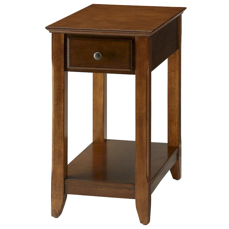 Table d'appoint fine en bois avec tiroir et étagère ouverte