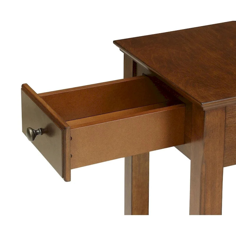 Table d'appoint fine en bois avec tiroir et étagère ouverte