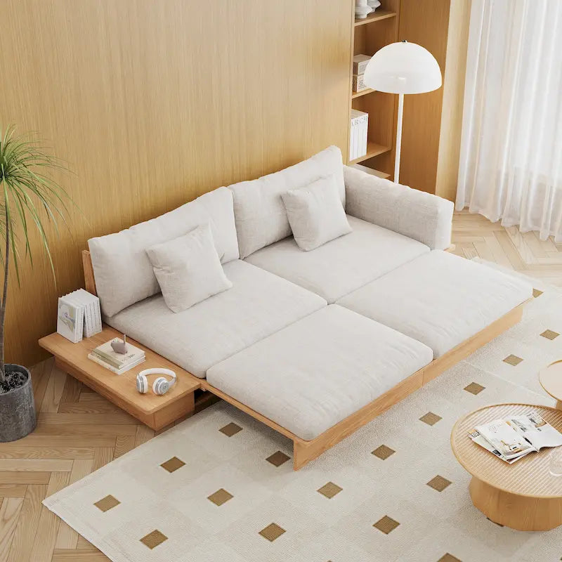 Modern Cotton Linen Upholstered Sofa with Solid Wood Frame