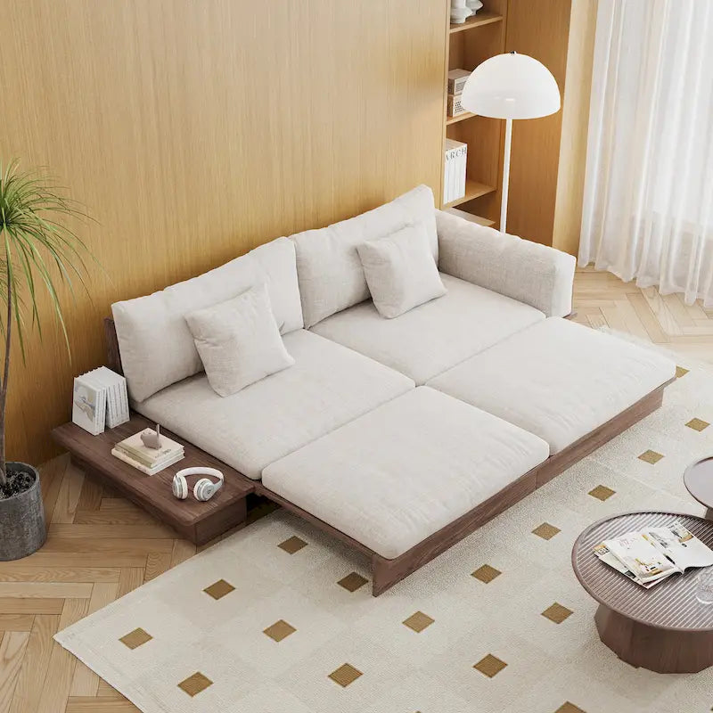 Modern Cotton Linen Upholstered Sofa with Solid Wood Frame
