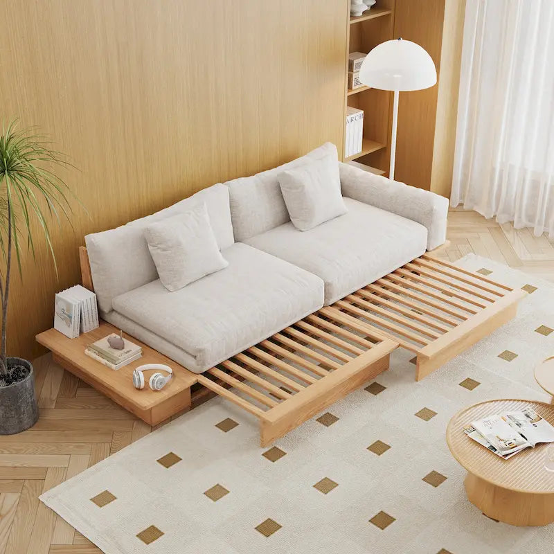 Canapé moderne rembourré en coton et lin avec cadre en bois massif
