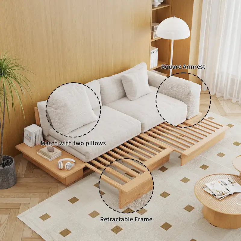 Canapé moderne rembourré en coton et lin avec cadre en bois massif