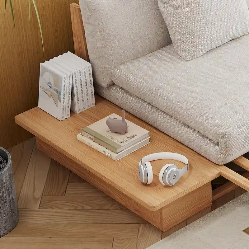 Canapé moderne rembourré en coton et lin avec cadre en bois massif