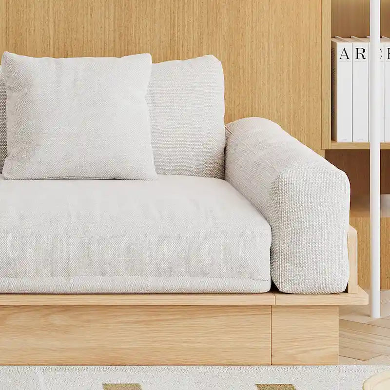 Canapé moderne rembourré en coton et lin avec cadre en bois massif