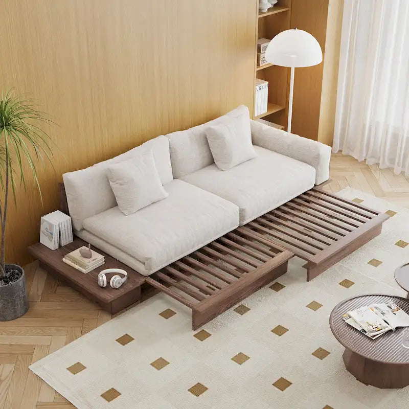Canapé moderne rembourré en coton et lin avec cadre en bois massif