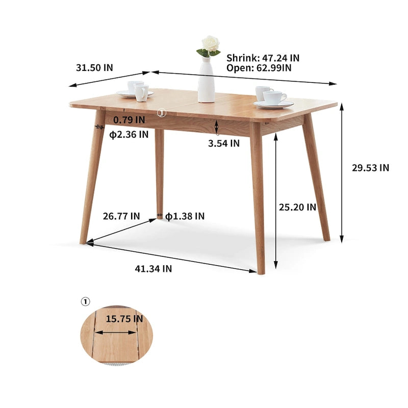 Table à manger extensible en chêne massif avec finition naturelle