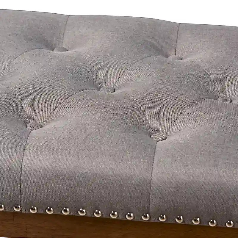 Contemporary Button-Tufted Fabric Bench with Walnut Wood Frame