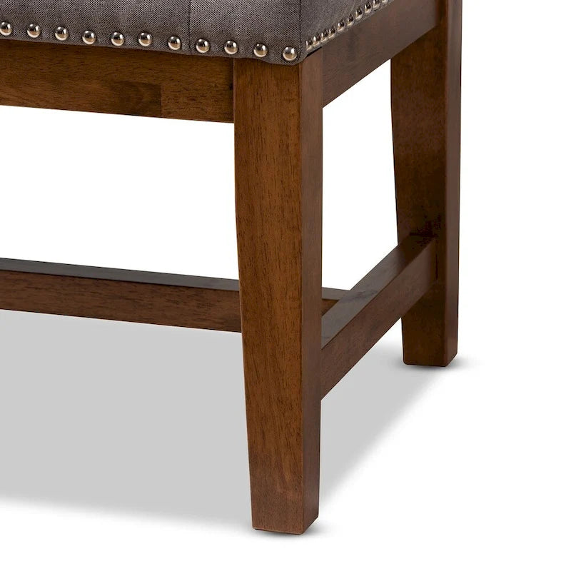 Contemporary Button-Tufted Fabric Bench with Walnut Wood Frame