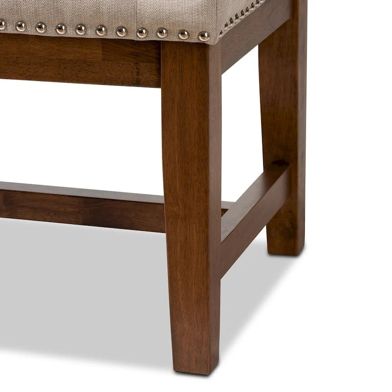 Contemporary Button-Tufted Fabric Bench with Walnut Wood Frame