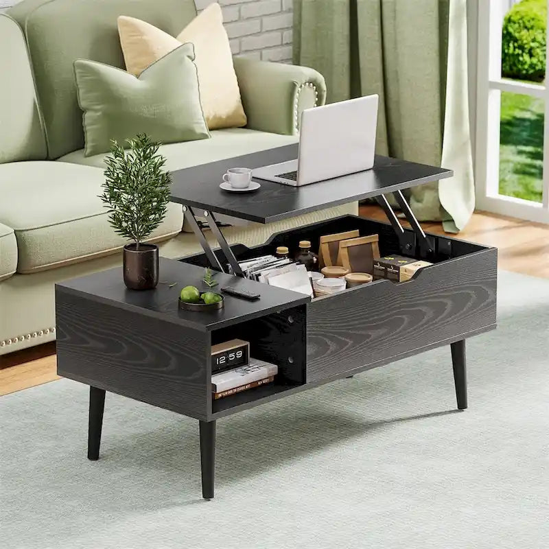 Lift-Top Coffee Table with Hidden Storage Compartment and Convertible Desk Function