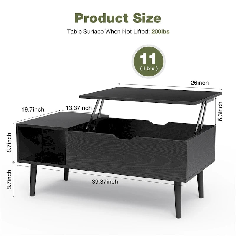 Lift-Top Coffee Table with Hidden Storage Compartment and Convertible Desk Function